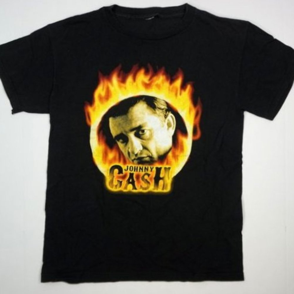 Johnny Cash Flames Graphic T-Shirt Black Men's Sm